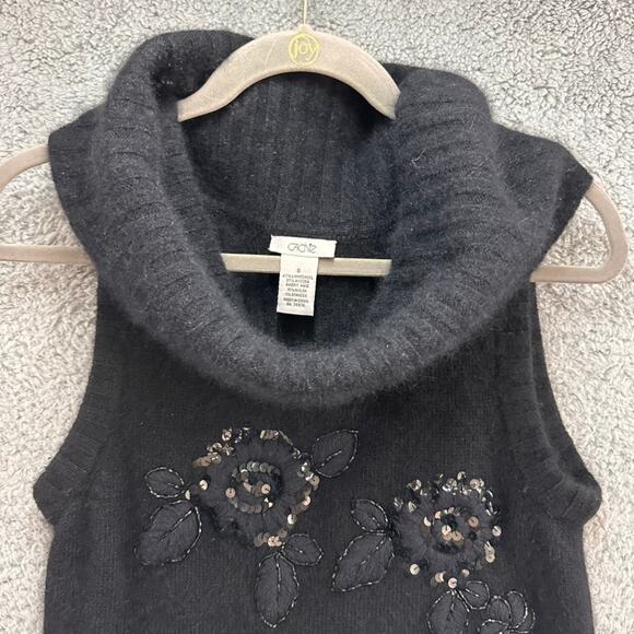 Cache Small Wool Blend Knit Turtle Neck‎ Sleeveless Top Sequins Embroidered - Picture 4 of 9